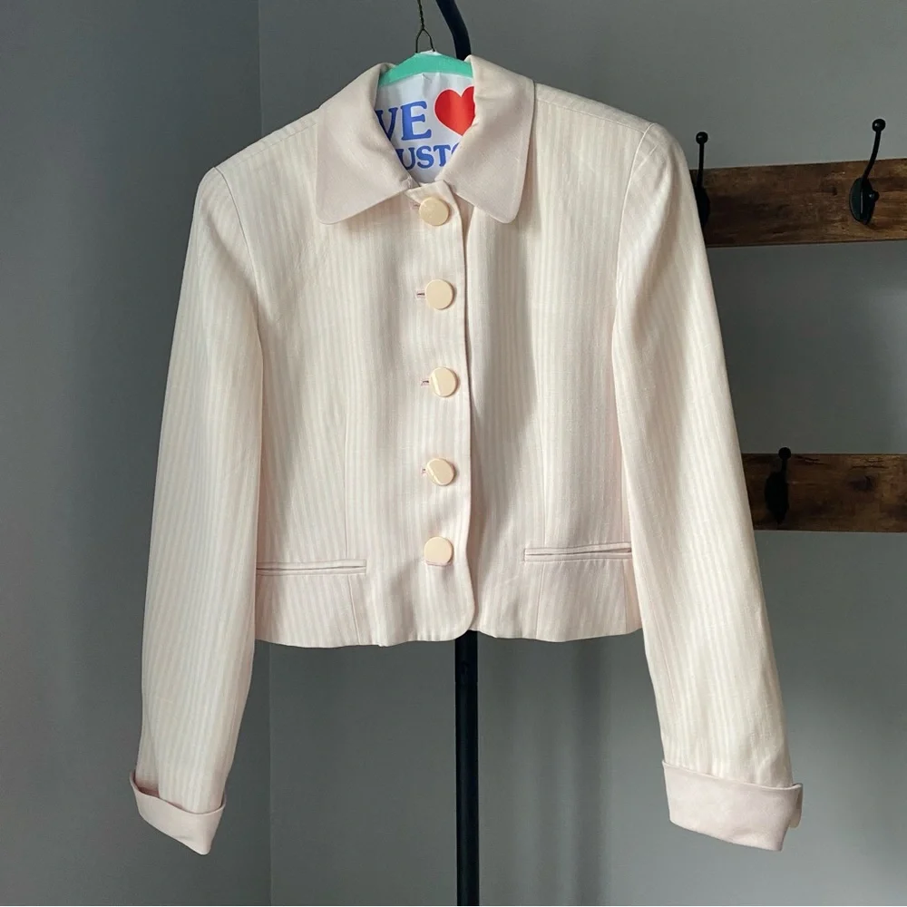 Vintage Christian Dior, pink stripe cuffed big buttons blazer jacket in size 4P